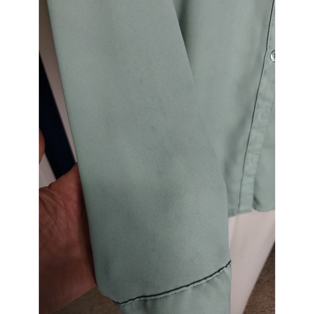 Express Sage Green Button Up Blouse Roll Tap Sleeve Lightweight Elevated Basic - Picture 3 of 8